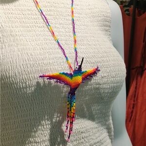Colorful Beaded Hummingbird Necklace